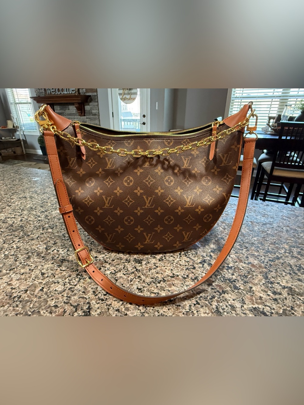Authentic Louis Vuitton Monogram Loop Hobo Shoulder Bag w/Gold Chain and strap